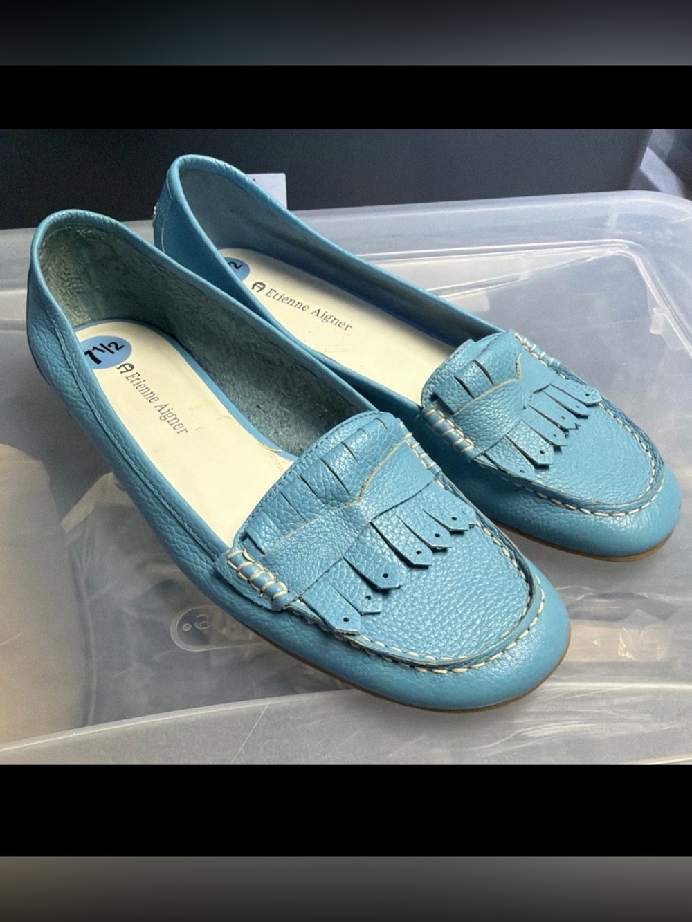 Etienne Aigner Women’s Classic Slip On Leather Loafers Teal Size 7.5 M US
